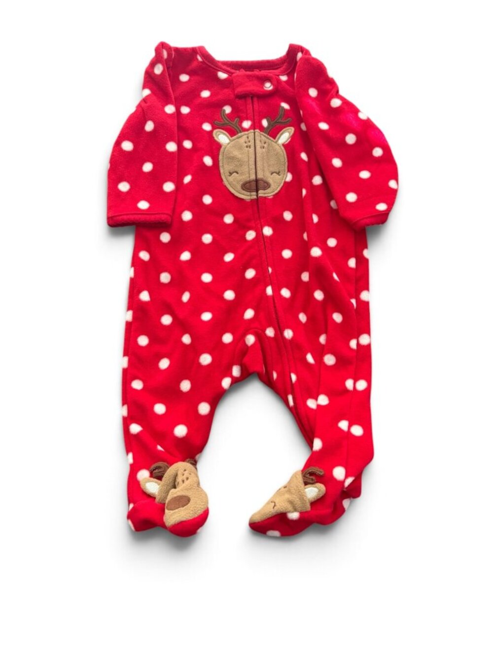 NWT Carter's Baby Red Reindeer Footed Sleeper Pajamas Polka Dot Christmas Fleece